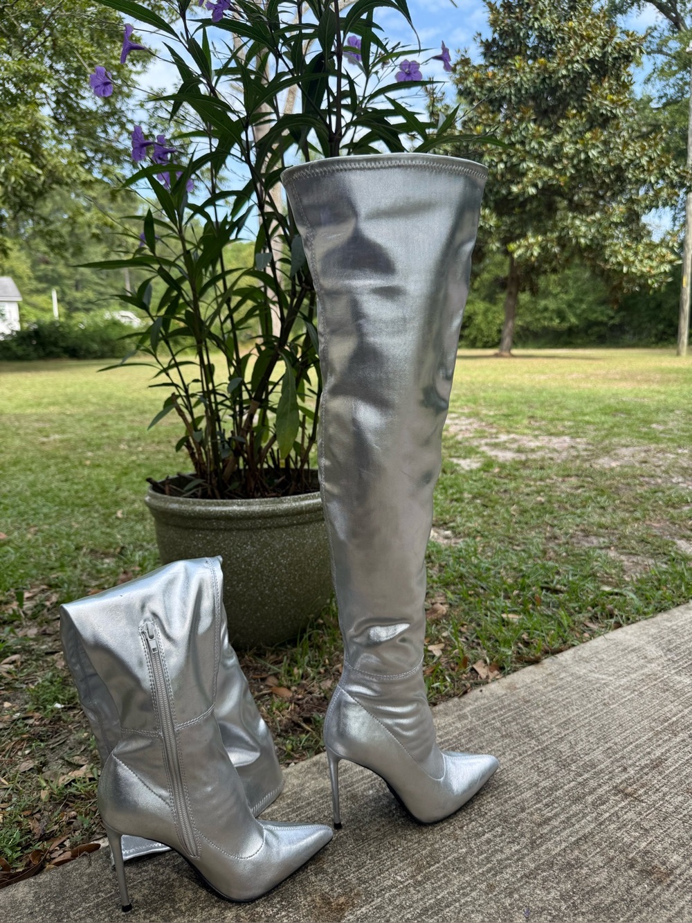 Fashion Nova Silver Over-The-Knee Stiletto Boots